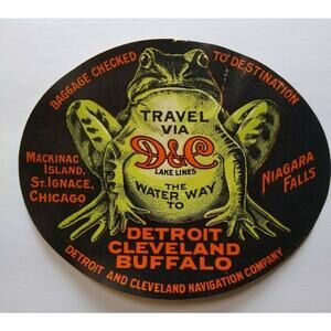 D&C Lake Lines Vintage Original Luggage Label Bull Frog Paper Transportation